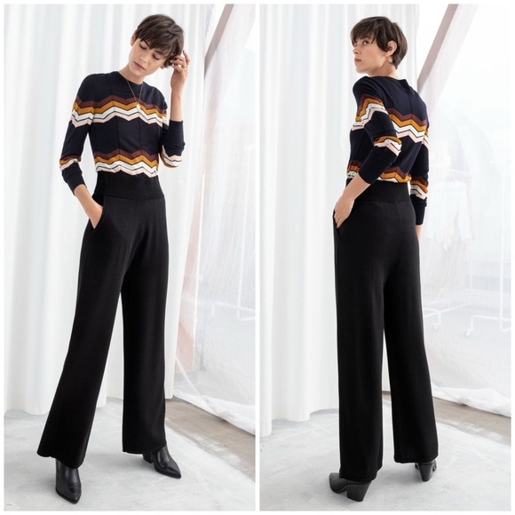& OTHER STORIES High Waisted Knit Trousers In Black - Picture 1 of 5